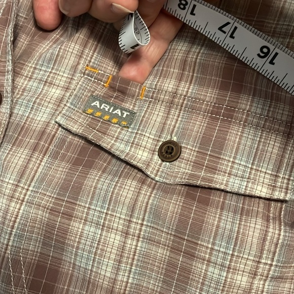 Ariat Rebar Plaid L/S Work Shirt pockets women’s sz‎ M muted, rose and blue - Picture 14 of 16